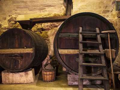 Sulle due botti settecentesche presenti, restaurate anche se inutilizzate per rispetto delle norme igieniche, campeggia, come una volta...